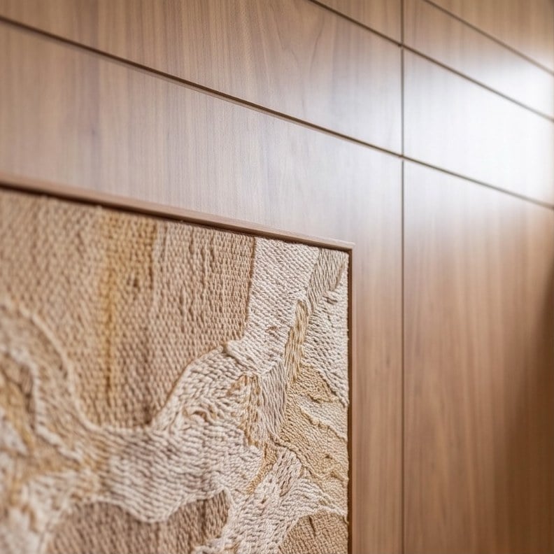 Painel de madeira com quadro de textura em relevo